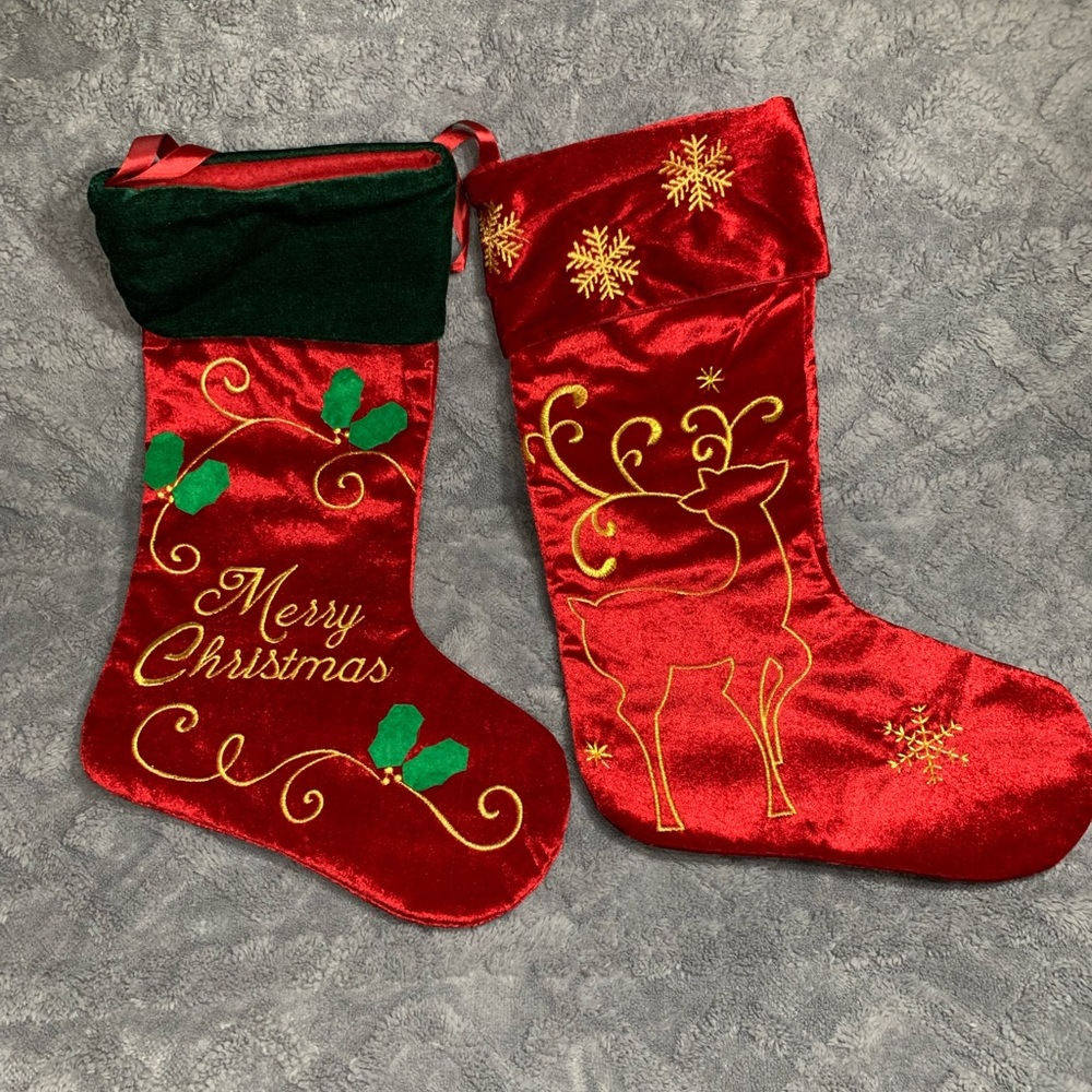 Two Red And Gold Christmas Stockings